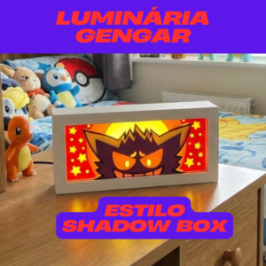 Luminária Gengar Shadow Box 3D – LED Decorativo – 22x10x5cm – Decoração Gamer
