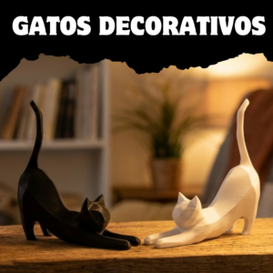 Par de Gatos Decorativos Minimalistas – Escultura Moderna 3D – 10x10cm – Decoração Sala e Quarto