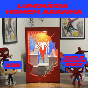 Luminária Homem-Aranha Shadow Box 3D – Estilo Broken Brick – LED Decorativo 19x12x7,5cm