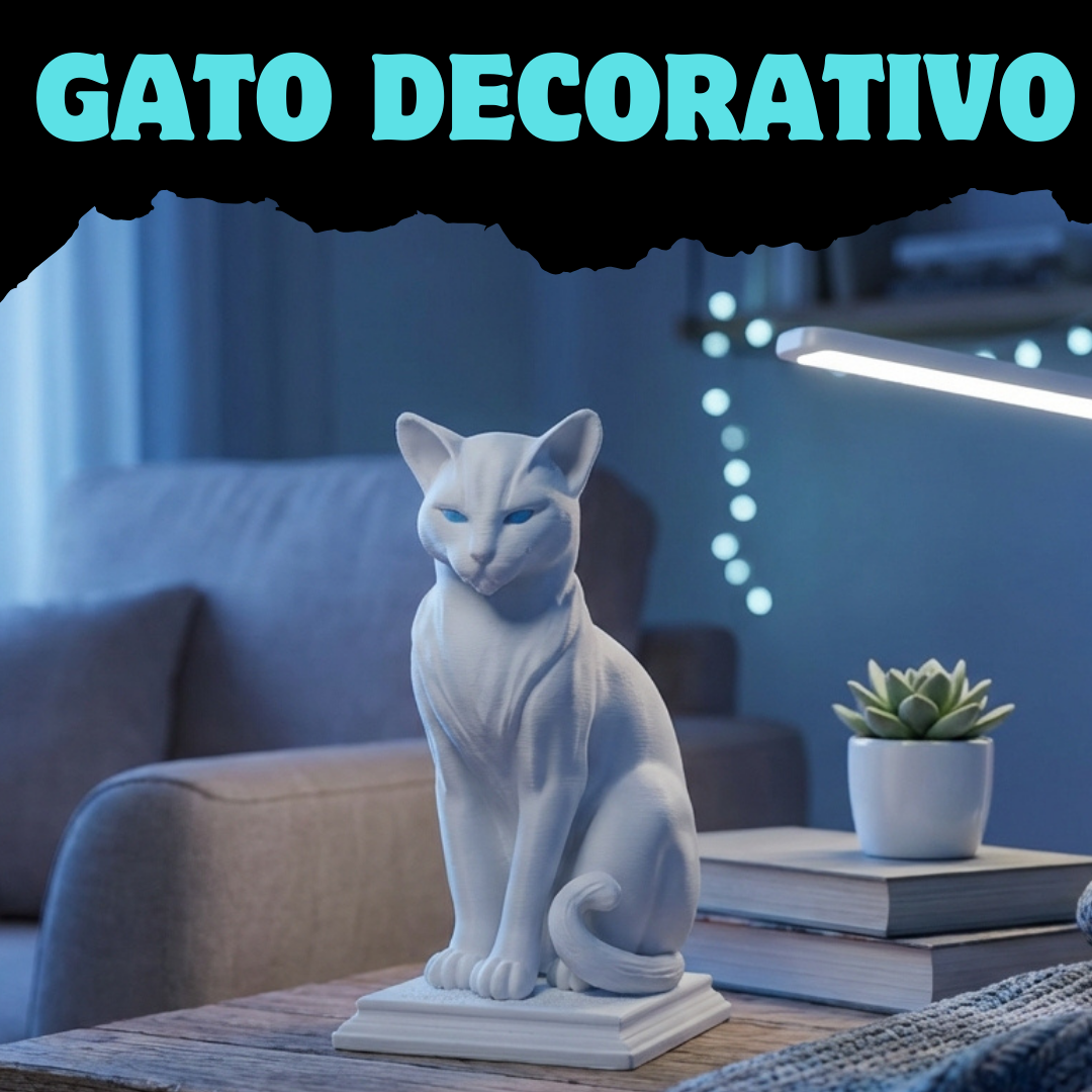 Escultura Gato Decorativo 17cm – Estátua Moderna em PLA – Decoração Elegante Sala e Quarto