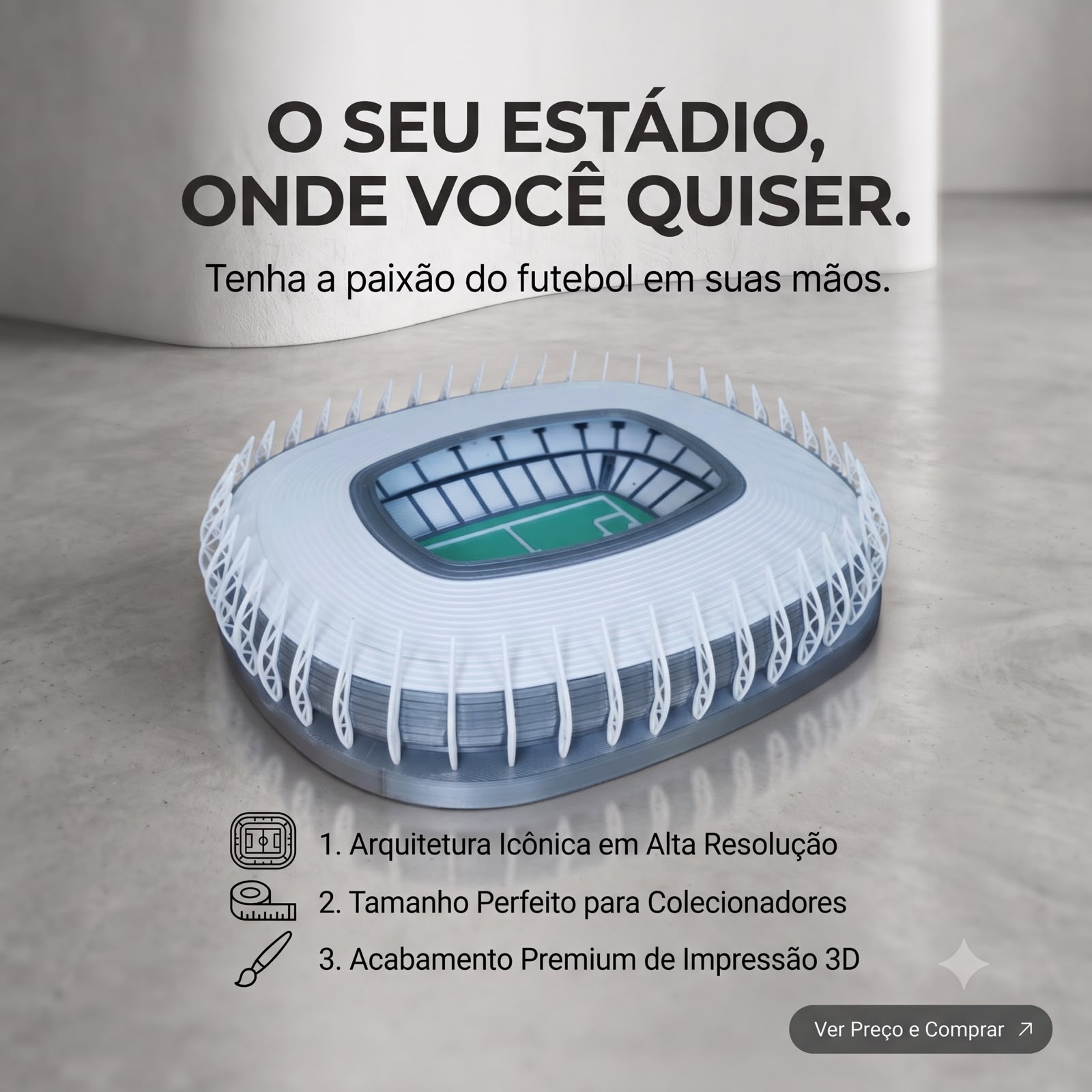 Miniatura Arena Castelão 22cm Impressão 3D Maquete Estádio - Imagem 5