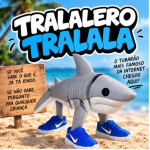 Tralalero Tralala Tubarão Tênis 14cm Impressão 3D Brainrot Meme