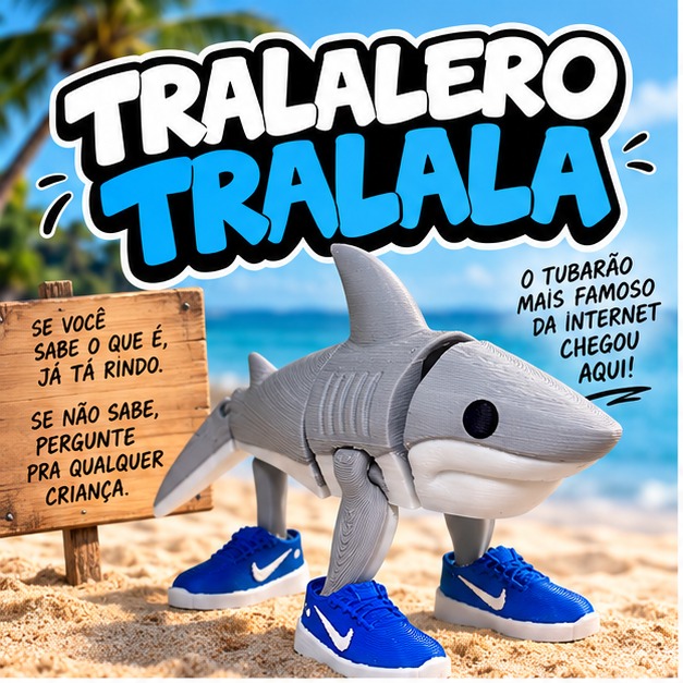 Tralalero Tralala Tubarão Tênis 14cm Impressão 3D Brainrot Meme