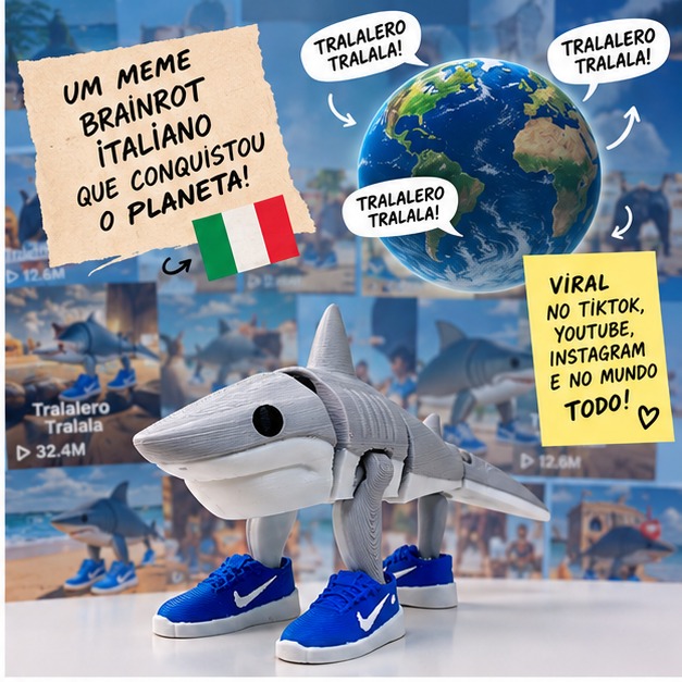 Tralalero Tralala Tubarão Tênis 14cm Impressão 3D Brainrot Meme - Imagem 2
