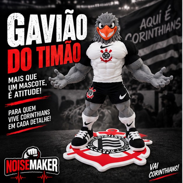 Gavião Mascote Timão 17cm Base Escudo Impressão 3D Colecionável