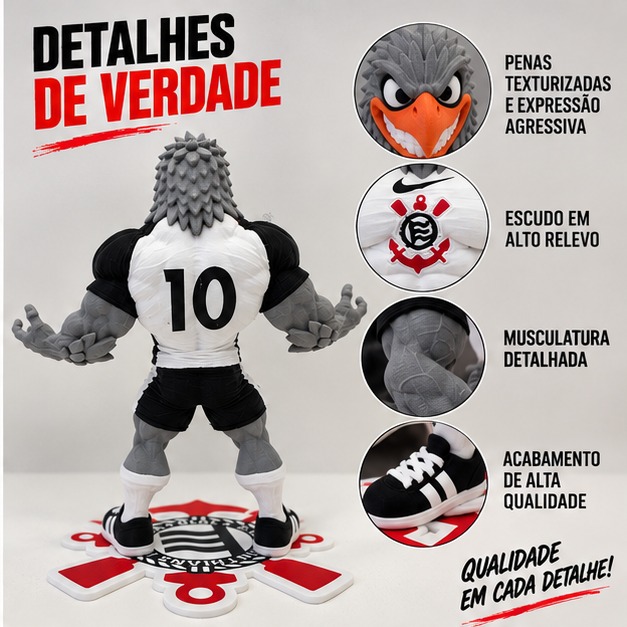 Gavião Mascote Timão 17cm Base Escudo Impressão 3D Colecionável - Imagem 2
