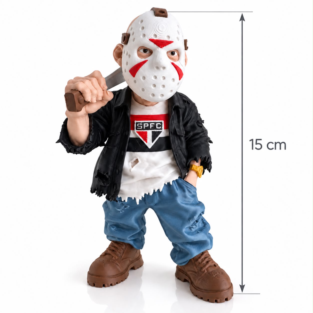Boneco Jason Tricolor 15cm Facão Impressão 3D Colecionável Terror - Imagem 2
