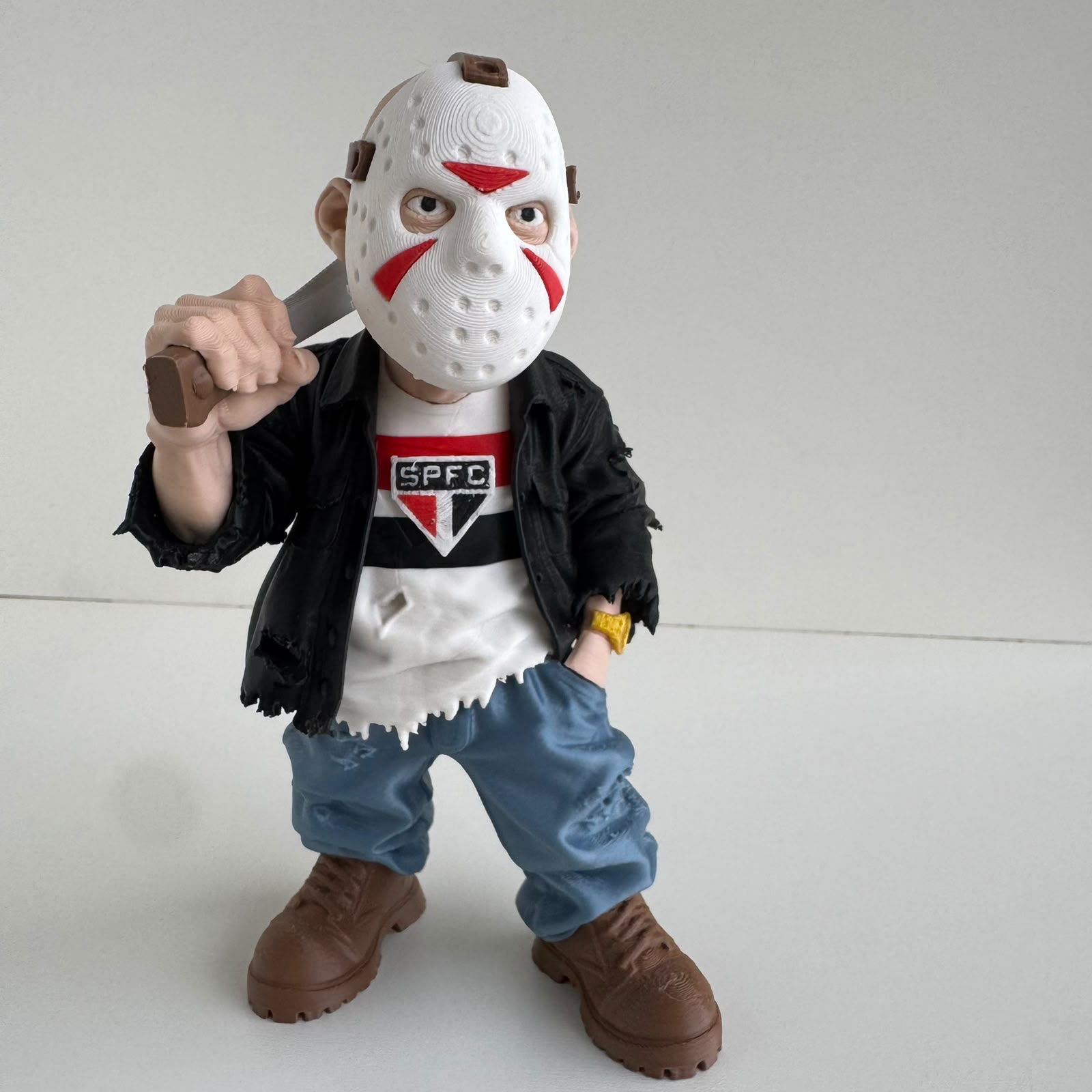 Boneco Jason Tricolor 15cm Facão Impressão 3D Colecionável Terror - Imagem 9