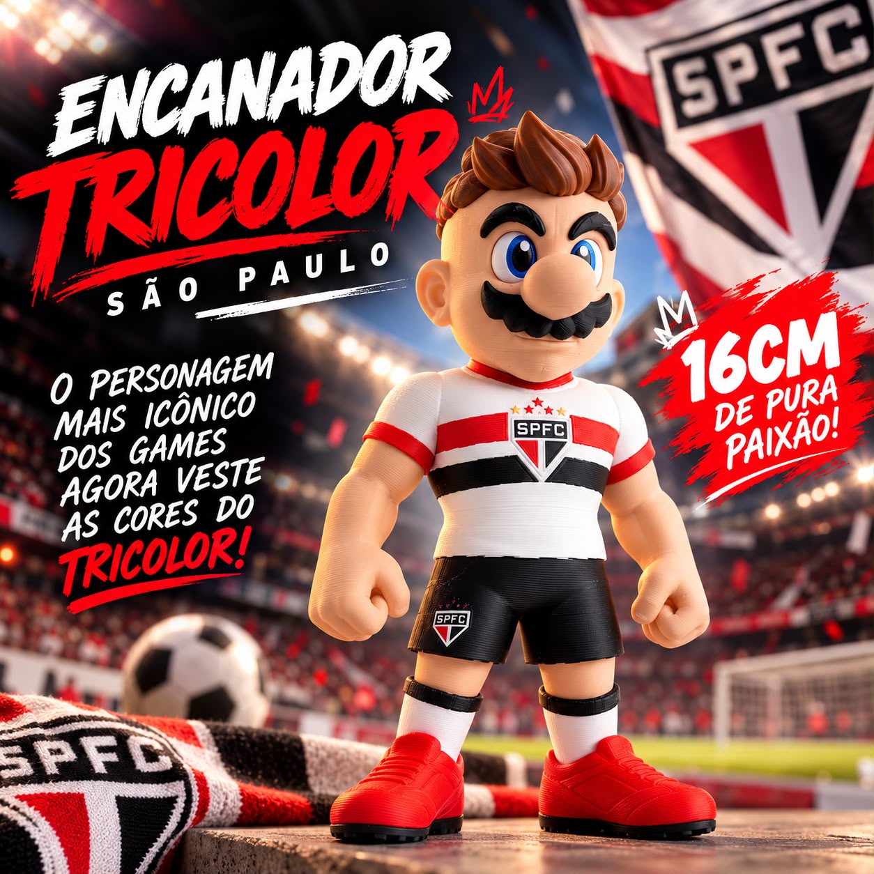 Boneco Encanador Tricolor São Paulo 16cm Presente Futebol - Imagem 8